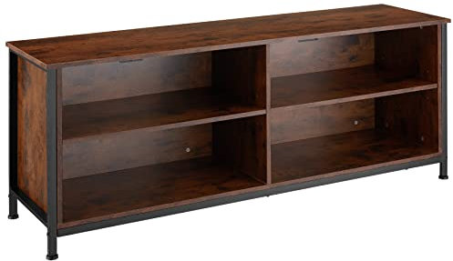 tectake® TV-Regal mit 4 Fächern, 147 cm, Lowboard für Fernseher bis zu 70 Zoll, Industrie-Design, Holz Fernsehtisch mit Kabelaussparungen, schwarzes Metallgestell (Industrial Dunkelbraun)