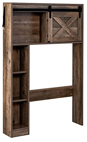 COSTWAY Over The Toilet Cabinet, Freestanding Bathroom Space Saver with Sliding Barn Door and Storage Shelves, Multifunctional Washing Machine Storage Rack Laundry Organizer Unit, Rustic Brown