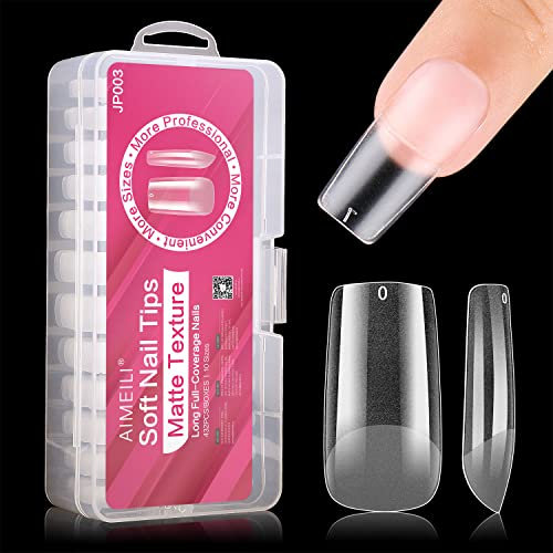 AIMEILI 432 Pièces 12 Tailles Différentes Faux Ongles Capsules Ongles Gel UV Acrylique pour Nail Art Long Artificiel Ongles avec Boîte - Carré Court 03