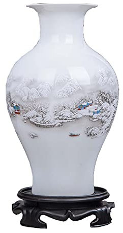 Vase en céramique de style chinois, vase à fleurs décoratif pour table, étagère, salon, décoration d'intérieur, paysage, blanc