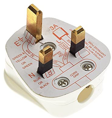 13A Reino Unido Enchufe con Fusible 3A, Blanco - Cableado Británico Tipo G Adaptador de Corriente de Viaje Estándar 240V con Fusible, Bloque de Enchufes de 3 Clavijas