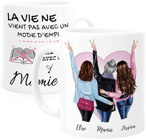 Cupdarling® Tasse Personnalisable Cadeau Mamie Avec Petite-Filles - Anniversaire, Fête Des Mères - Mug Original - 330 mL Céramique