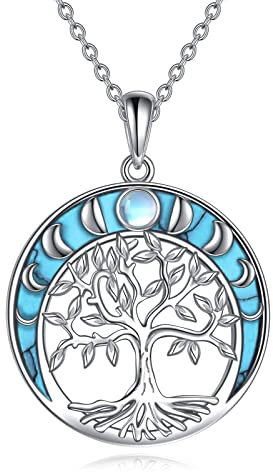 YAFEINI Baum des Lebens Halskette 925 Sterling Silber Türkis Keltischer Knoten Pentagramm Anhänger Halskette für Damen Schmuck