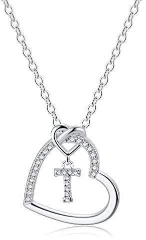 TINGN Buchstaben Kette Mädchen - Silber Kette mit Buchstaben Kette Mädchen Damen Geschenke für Mädchen 8 9 10 11 12 Jahre Halskette Damen Personalisierte Buchstaben T Kette Mädchen Geschenke