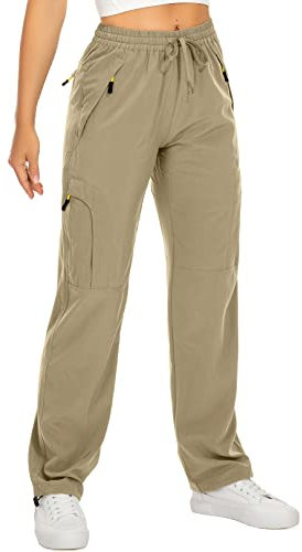 yeyity Wanderhose Damen Leichter Quick Dry Outdoorhose Atmungsaktiv Cargohose UV-Schutz Trekkinghose Funktionshose Jogginghose(6608,Khaki,S)