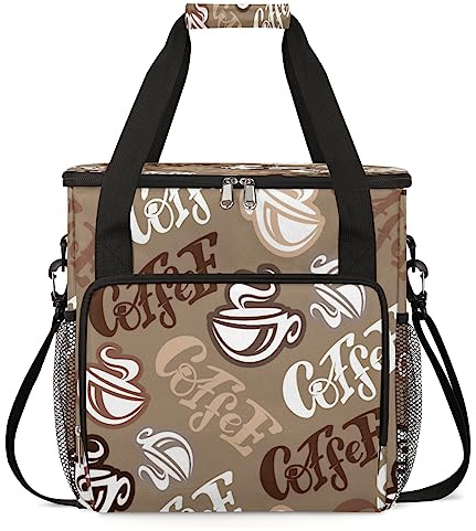 Coffee Time Coffee Maker Carring Bag Hand Drawn Coffee Travel Carrying Storage Tote Bag Compatible with Keurig K-Mini or K-Mini Plus Portable Single Serve Coffee Brewer Case with Pockets for K-cup