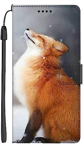 EuoDuo Coque Compatible avec Xiaomi Redmi 12C Étui Rabattable Motif Brun Neige Renard Housse Portefeuille Flip Cover Magnétique PU Cuir Porte-Cartes Pochette Portable Antichoc Protection