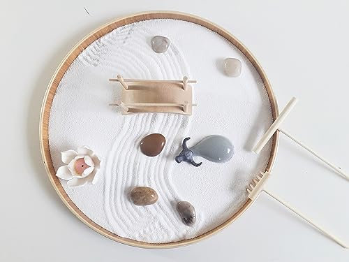 ZEN&TAO NATURALTOUCH - Bandeja redonda de madera para jardín zen japonés en miniatura,materiales naturales,embalaje ecológico,ideal para meditación,relajación,decoración y regalo (bandeja de 24 cm)