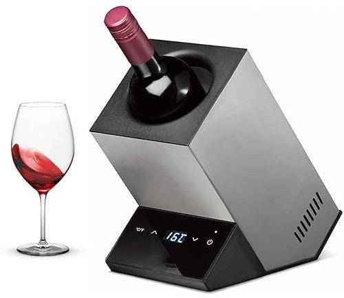 GEJLELDS Refroidisseur à vin électrique, Bouteille Unique, Seau à Glace à vin électrique, Refroidisseur de Bouteilles de vin et de Boissons, contrôle de Thermostat Intelligent,Silver