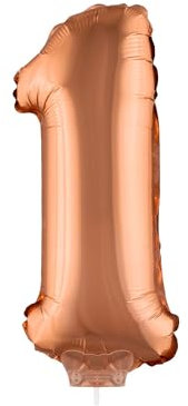 PARTY DISCOUNT NEU Mini-Folienballon am Papierstäbchen, Zahl 1, rosé-Gold/Kupfer, ca. 40cm