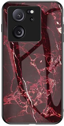 BRAND SET Hülle für Xiaomi 13T/13T Pro Rückseite Aus Gehärtetem Marmorglas und Hybrid-Hartschalenkoffer Aus Silikon Stoßfest und Kratzfest Handyhülle für Xiaomi 13T/13T Pro (Rot)