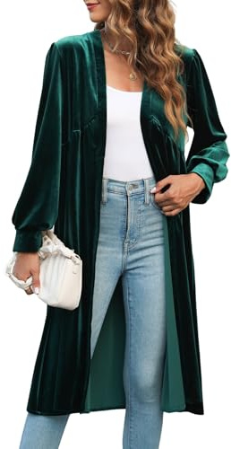 Kedera Women's Long Velvet Cardigan Duster Velour Open Front Maxi Duster Blazers Coat