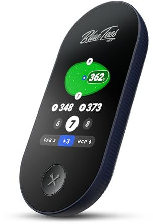 Blue Tees Golf Ringer - GPS magnético de mano, pantalla táctil, buscador de distancia de golf resistente al agua, más de 40.000 campos precargados, batería de más de 10 horas, tira magnética integrada