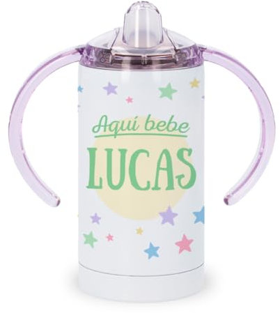Kadoo Regalos Vaso Aprendizaje Personalizado Acero Inoxidable (350 ml) Aquí Bebe y Nombre (Verde)