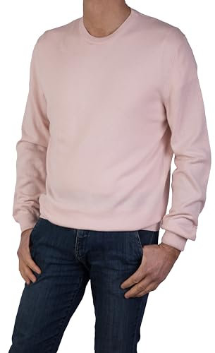 Marenza Girocollo Uomo Manica Lunga Misto Cashmere Seta Made in Italy(XL, Rosa)
