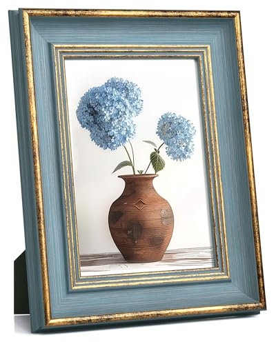 Afuly 13x18 Bilderrahmen Vintage Blau Gold Bilderrahmen Retro Antike Shabby Fotorahmen Deko für Wand Tisch Family Freund Hochzeit Geburtstag Geschenke Muttertage für Mama Oma