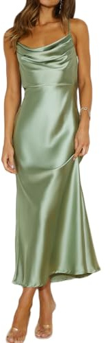 Mogidol Damen-Sommerkleid aus Satin, Midikleid mit Wasserfallausschnitt und