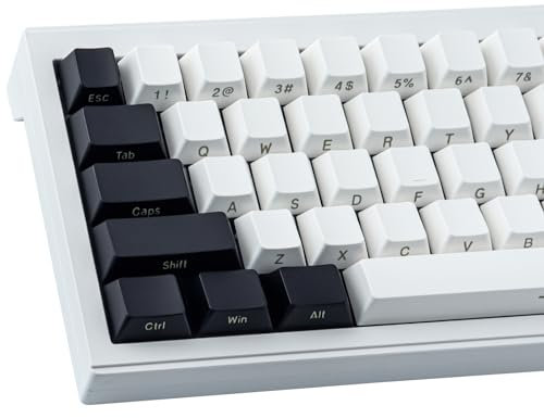 Tsungup Custom Keycaps 145 Keys Keyboard Keycaps ABS ISO Keycaps Side Printed Keycap Set fit 60 percent Keyboard,Compatible Cherry MX Keys for ISO Layout Mechanical Keyboard(Black & White)