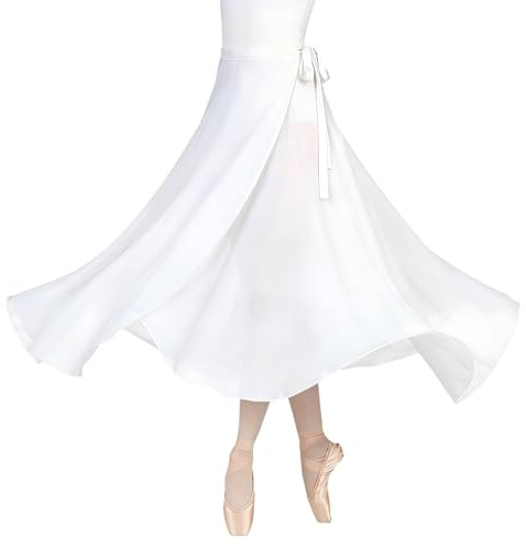 Baisdan Jupe Danse Classique, Jupe Ballet Longue Portefeuille en Mousseline avec Ceinture Réglable pour Femmes Blanc