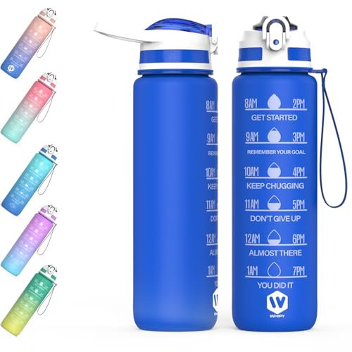 WHIPY 500ML Water Bottle with Straw - Leak-Proof & BPA Free Reusable Sports Bottle - Motivational Time Markings for Hydration Durable Drink Bottle for Gym, Sports, Outdoor, Cycling (Blue)