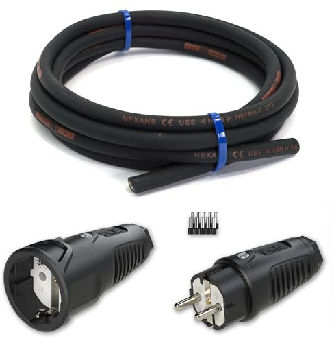 Bausatz Verlängerungskabel H07RN-F Set Titanex-Gummikabel 3x1,5mm² (1,5m-50m) + PCE-Stecker + PCE-Kupplung + 10 Aderendhülsen DIY (3 Meter)
