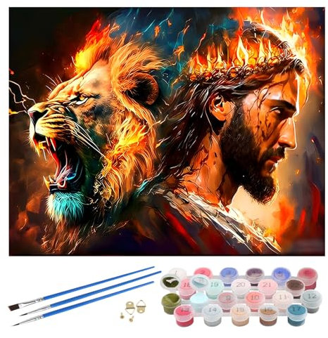 EOBROMD León Pintar por Numeros Adultos, Cuadros para Pintar por Numeros Jesús, Fantasía Pintura al Colorear por Numeros, Decoración del Hogar 40x50cm(Sin Marco)