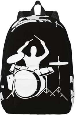 VducK Canvas-Rucksack für Damen und Herren, lässiger Tagesrucksack, Drummer, Wandern, Outdoor-Reisetasche, Schwarz , M