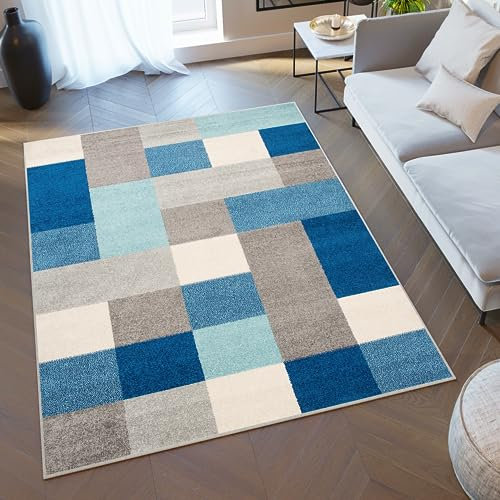 TAPISO Lazur Teppich Kurzflor Geometrisch Dreieck Grau Creme Türkis Orange Wohnzimmer SchlafzimmerModern Design ÖKOTEX 60 x 100 cm
