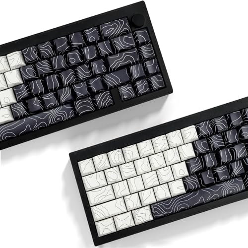 Sunzit Custom Keycaps, Weiße & Schwarz Topographische 131 Tasten PBT Cherry Profil Dye Sublimation Shine Through Side Printed Keycaps für ISO/ANSI UK Layout Mechanische Gaming Tastatur (Weiß&Schwarz)