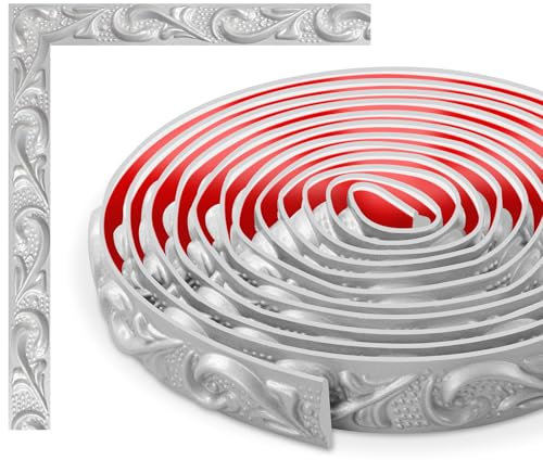 TECDW Bandes décoratives murales flexibles, bandes décoratives murales autocollantes, DIY moulure encadrement, pour armoires, bords de murs, décoration de la maison (Argent, 3 mètres)