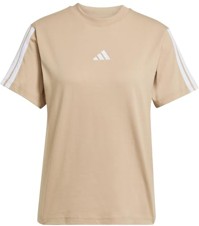 adidas Women's Essentials 3-Stripes Sleeve Cotton T-Shirt, Warm Sandstone/White, XS