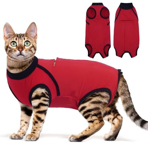 Hjyokuso Katzenbody Nach Op Größe XL, Katzenbody Baumwolle, Katzenbekleidung Für Katzen, Body Katze Nach Op Kastration, Weicher Erholungsanzug, OP-Schutzanzug, E-Halsband Alternative