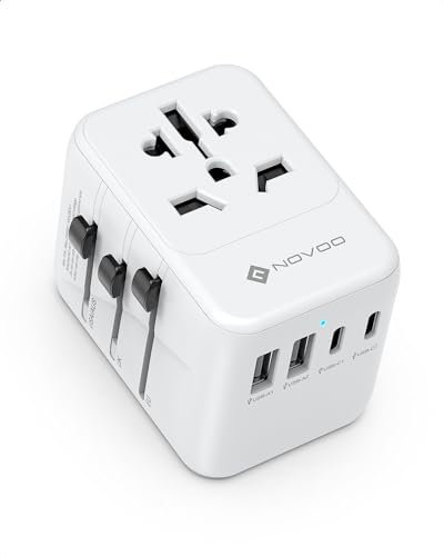 NOVOO Adaptateur de Voyage Universel Adaptateur Prise Universelle PD 21W avec 2 USB et 2 Type C Adaptateur Universel France vers USA UK Allemagne Australie Chine Japon