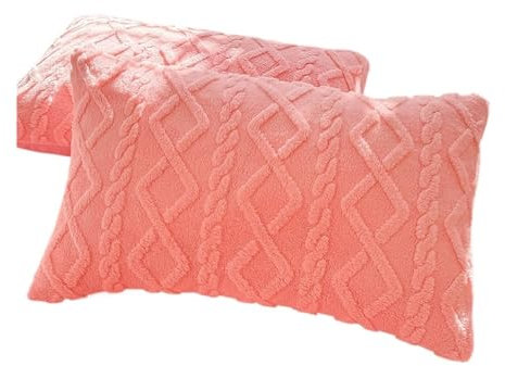 LXFIUO Plüsch Kissenbezug Winter verdickte Kissenbezug Bettwäsche Korallen Fleece Winter warme weiche Kissen Abdeckung Für Schlafzimmer(Pink,48x74cm 4pc)