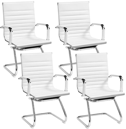 Yaheetech Freischwinger Stühle 4er Set, Besucherstuhl mit Armlehnen Weiß | Schwingfunktion für flexibles Sitzen, stabil und platzsparend – geeignet für Konferenz, Wartezimmer & Büro