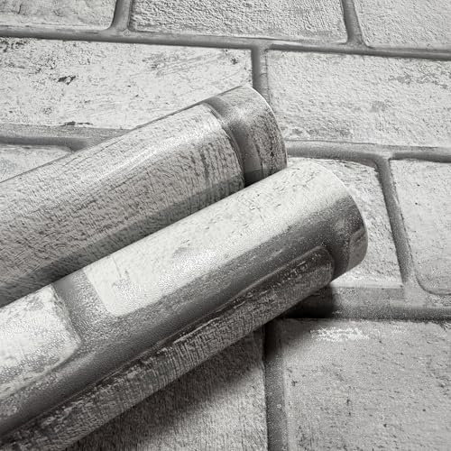 Murgall Steintapete Selbstklebend Tapete Grau Ziegel Klebefolie Möbel Ziegel Klebefolie Möbel 44x508cm Selbstklebende Steinoptik Tapeten für Küche Schlafzimmer Wand