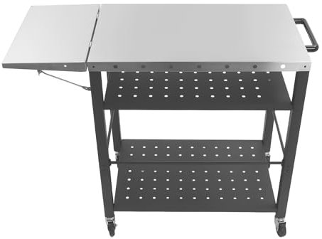 innytund Grill Trolley Tisch 4-Regal bewegliche und abschließbare Grill Tisch Cart Outdoor Grill Esskarb Küche Arbeitstisch Outdoor Garten Grill Tisch Multifunktionale Eisen Tischplatte