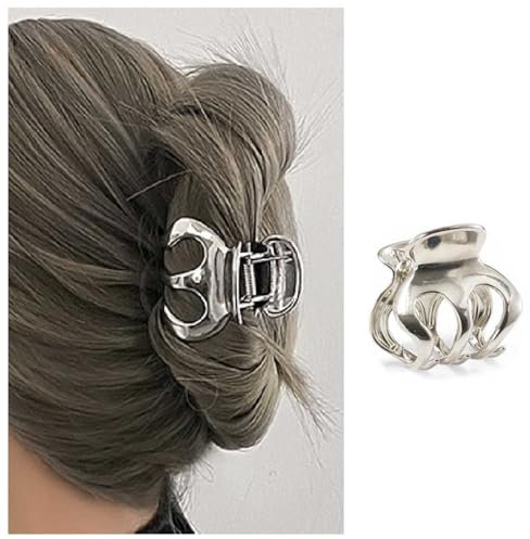 Enautoabs Pince À Cheveux Argentée Pour Femmes Pince À Cheveux Moyenne En Métal Pince À Queue De Cheval Pince À Cheveux Solide Et Antidérapante Pince À Cheveux Pour Cheveux Fins Accessoires