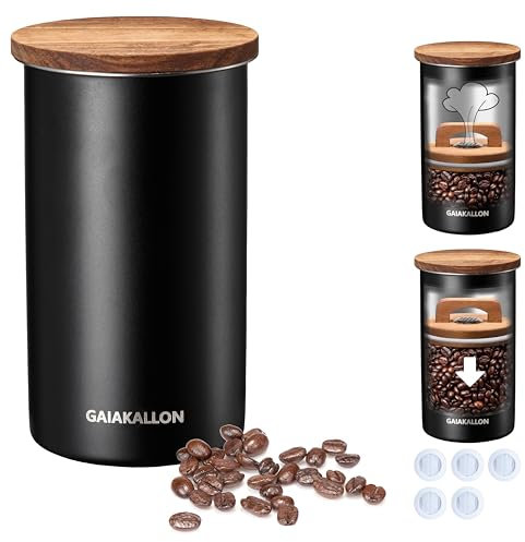 GAIAKALLON Vacuum Coffee Canister, Stainless Steel Airtight Coffee Storage Container, Coffee Container for 12oz Coffee Beans & Ground Coffee, Coffee Beans Storage, 34 fl.oz