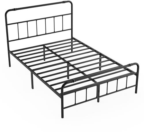 NAIZY Bettgestell 140x200cm Bett mit Rückenlehnen aus Metall Bettrahmen mit Lattenrost, Metallbett 42cm Hohe Doppelbett, für Schlafzimmer Gästezimmer
