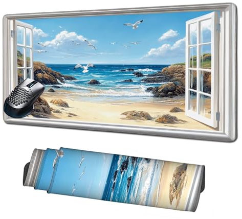 Tappetino Mouse XXL 1600x800x3mm, Tappetino Scrivania Mare Mousepad, Mouse Pad Finestra Sottomano Scrivania Antiscivolo, Impermeabile Surface Improves Speed and Precision, Accessori Gaming X1-394