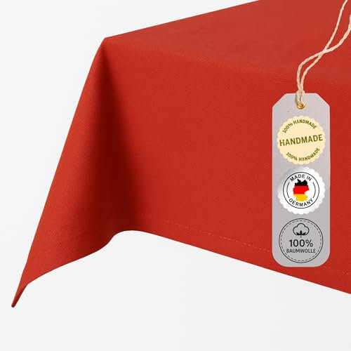 chambry Tischdecke 100% Baumwolle (Canvas) - Größe und Farbe wählbar - Handarbeit Made in Germany - robuste hochwertige Tischwäsche - Rot 130cm x 130cm