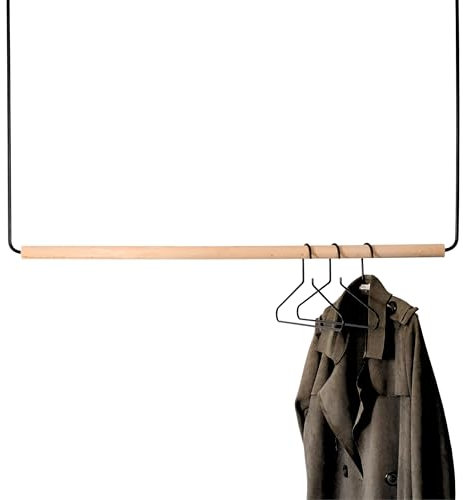 lufreb® Kleiderstange Deckenmontage, Garderobenstange aus Holz Metall | Kleiderstange Decke | Als Schmale Garderobe für Flur, Schlafzimmer, Bad (Schwarz, Breite: 90 cm x Höhe: 80 cm)