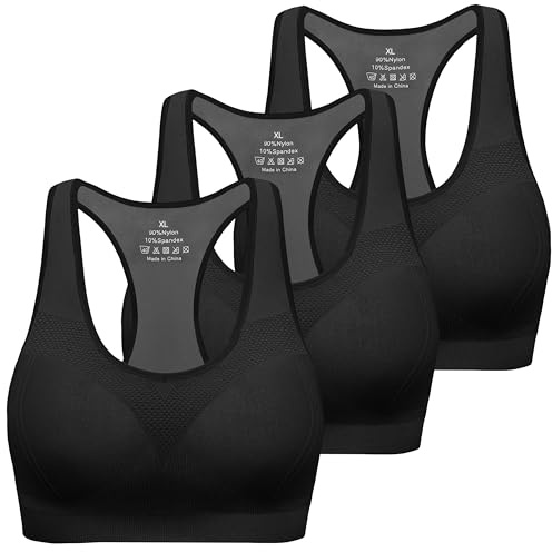 MIRITY Women's Seamless Racerback Sports Bras - High Impact Workout Gym Activewear Bra Black