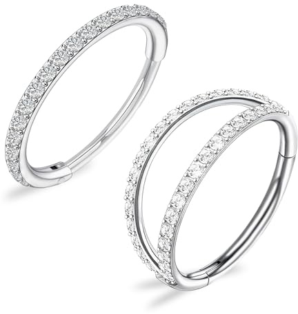 SGQTZDZQ 2PCS Titanium Nose Ring, Septum Ring Diamond Setting Process, 8MM Nose Rings for Birthday Party Camping