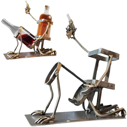 Skull Coke and Wine Bottle Stand, Funny Steampunk Wine Bottle Holder, Metal Skull Skeleton Rack for Whiskey and Beer, Creative Drink Stand for Home Kitchen Bar Cocktail (A-1PC)