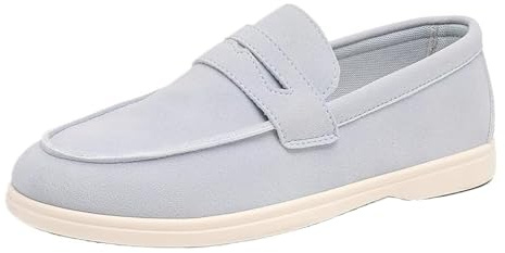 Novxrwn Herren-Mokassins aus Wildleder, Slip-Ons für Herren, Sommerkleid, Penny-Loafers, Fußgewölbeunterstützung, breite Breite, Bootsschuhe, blau, 42 EU