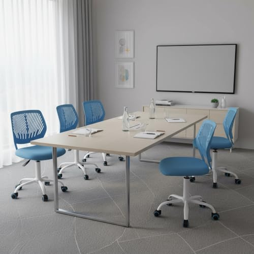 FurnitureR Besucher- & Konferenzstuhl ergonomisch, drehbar, höhenverstellbar, ohne Armlehnen, Netzrückenlehne, 38x40cm Sitz, 32cm Rückenlehne, Metallfuß mit Rollen, Blau