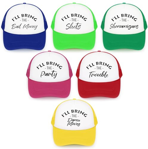 HFZCV 6er Set Lustige Baseball Cap für Erwachsene, Party Trucker Caps Herren Bunte Baseballkappe mit lustigen Sprüchen für Kostüme Karneval JGA, Team Outfit & Festival