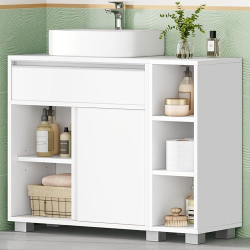 HEXCELEN Waschbeckenunterschrank, Badezimmerschrank, Weiß 30 x 80 x 63 cm